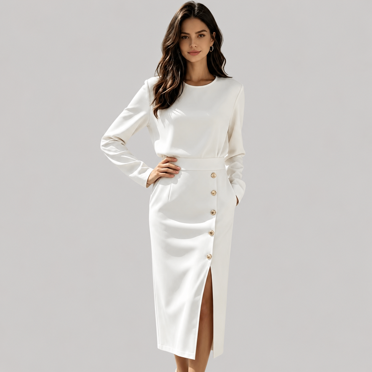 The Caroline Button Midi Dress