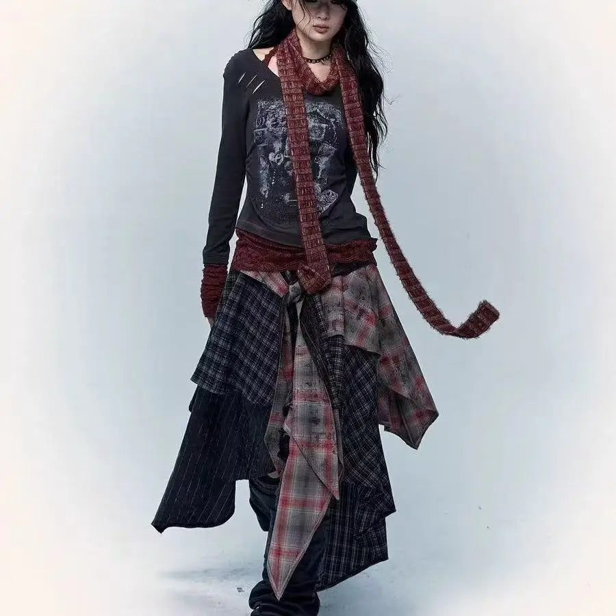 Cotton Patchwork Long Skirt